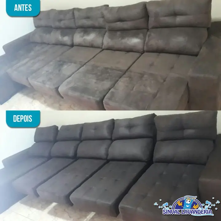 Antes e depois real 3 de sofá higienizado pela Sinlave