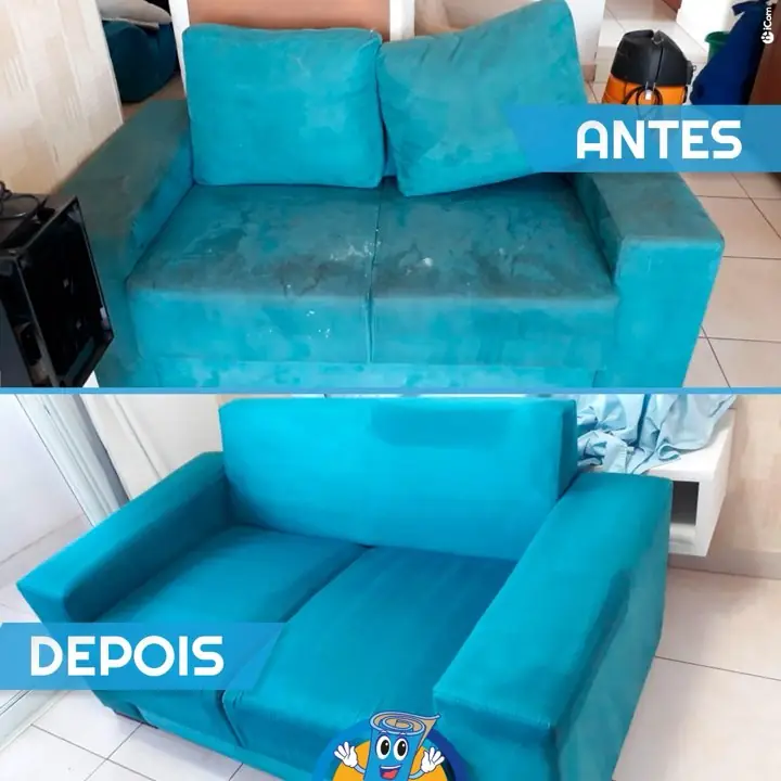Antes e depois real 2 de sofá higienizado pela Sinlave